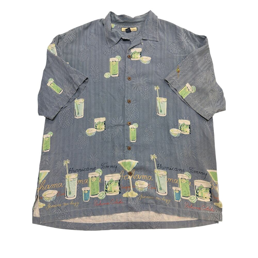 Vintage Tommy Bahama XL Hawaiian camp shirt 100% silk pineapple hula girl